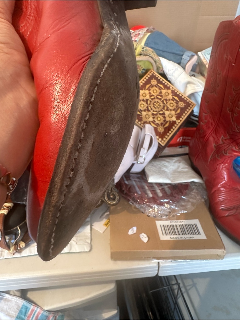 Tony Lama Red Embroidered Western Boots - Picture 8 of 9